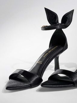 Signature Sole - Black Satin Bow Stiletto Heel