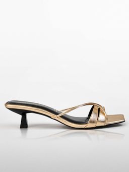 Signature Sole - Gold Metallic Ankle Wrap Kitten Heel