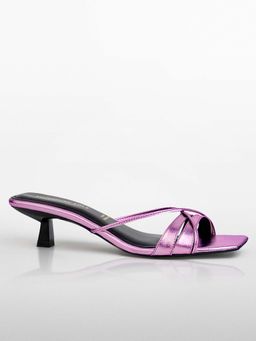 Signature Sole - Purple Metallic Ankle Wrap Kitten Heel