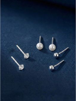 Accessorize London - Women's 925 Sterling Silver-Plated Pearl Mix Studs Earrings (Pack of 3)