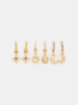 Accessorize London - Women's Celestial Charm Huggie Hoop Earrings (Pack of 3)