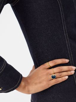 Accessorize London - Women's Sun Signet Blue Ring