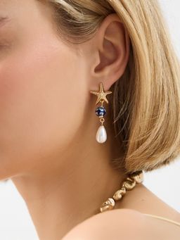 Accessorize London - Women's Starfish Pearl Drop Earrings