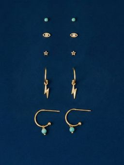 Accessorize London - Women's 14k Gold-Plated Celestial Stud and Hoop Earrings (Pack of 5)