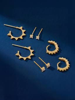 Accessorize London - Women's 14k Gold-Plated Filigree Stud and Hoop Earrings (Pack of 4)