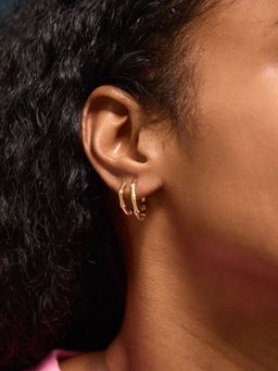 Accessorize London - Women's 14k Gold-Plated Bamboo Hoop Earrings (Pack of 2)