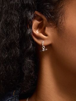Accessorize London - Women's Sterling Silver-Plated T-Bar Charm Hoop Earrings