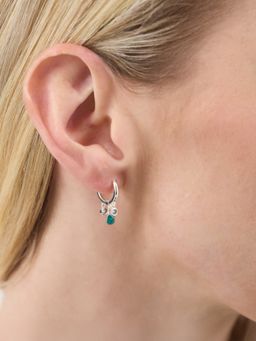 Accessorize London - Women's Sterling Silver-Plated Stone Drop Huggie Hoop Earrings (Pack of 2)