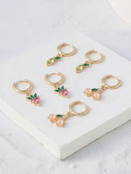 Accessorize London - Women's Fruit Gemstone Huggie Hoop Earrings (Pack of 3)