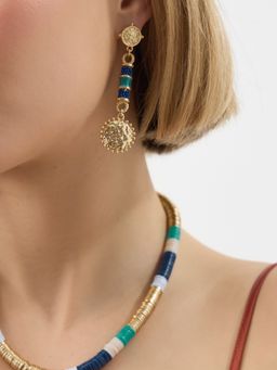 Accessorize London - Women's Beaded Bar Disc Drop Earrings