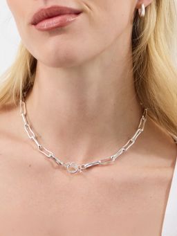 Accessorize London - Women's Sterling Silver-Plated Molten Link T-Bar Necklace