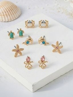 Accessorize London - Women's Sea Life Studs Earrings (Pack of 5)