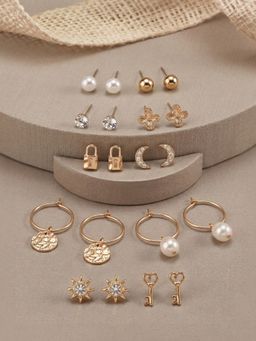 Accessorize London - Women's Pearl Charm Studs and Hoops Earrings (Pack of 10)