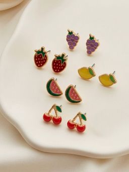 Accessorize London - Women's Fruit Studs Earrings (Pack of 5)