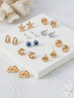 Accessorize London - Women's Vacay Vibes Studs Earrings (Pack of 10)