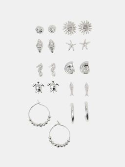Accessorize London - Women's Sun Shell Studs and Hoops Earrings (Pack of 10)