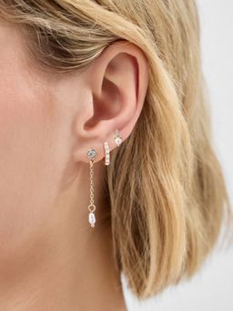 Accessorize London - Women's Pearl Drop & Hoops Stone Earrings (Pack of 3)