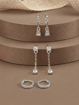 Accessorize London - Women's Stone Drop Hoop Earrings (Pack of 3)