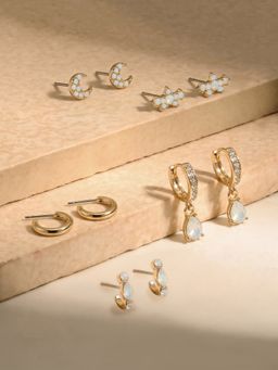 Accessorize London - Women's Stone Stud and Hoop Earrings (Pack of 5)