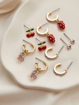 Accessorize London - Women's Cherry Stud and Hoop Earrings (Pack of 5)