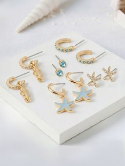 Accessorize London - Women's Starfish Stud and Hoops Earrings (Pack of 5)