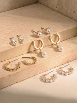 Accessorize London - Women's Pearl Stud and Twisted Hoop Earrings (Pack of 5)