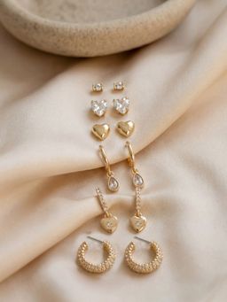 Accessorize London - Women's Heart Pave Stud and Hoop Earrings (Pack of 6)