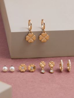 Accessorize London - Women's Clover Pearl Stud and Hoop Earrings (Pack of 5)