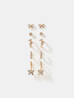 Accessorize London - Women's Bow Stud and Hoop Gold Earrings (Pack of 5)
