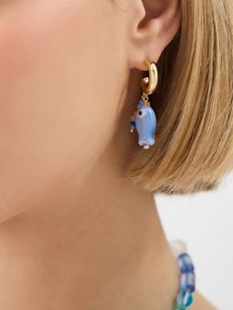 Accessorize London - Women's Fish Charm Huggie Hoop Earrings