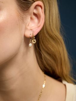 Accessorize London - Women's 14k Gold-Plated Pearl and Coin Hoop Earrings (Pack of 2)
