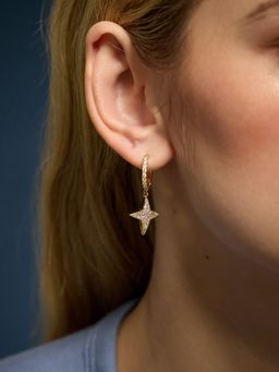 Accessorize London - Women's 14k Gold-Plated Diamante Star Charm Hoop Earrings
