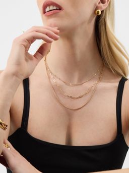 Accessorize London - Women's Textured Chain Gold Necklaces (Pack of 3)
