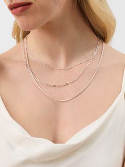 Accessorize London - Women's Textured Chain Silver Necklaces (Pack of 3)