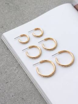 Accessorize London - Women's Diamante Hoop Gold Earrings (Pack of 3)