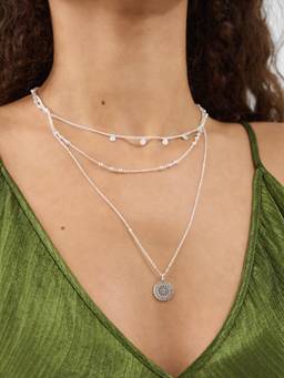 Accessorize London - Women's Filigree Coin Pendant Layered Silver Necklace