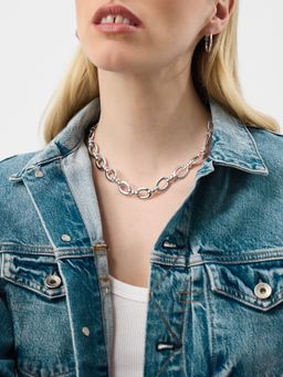Accessorize London - Women's Chunky Oval Link Chain Silver Necklace