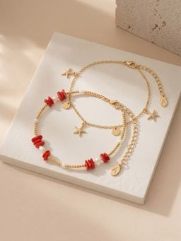 Accessorize London - Women's Starfish Charm Anklets (Pack of 2)