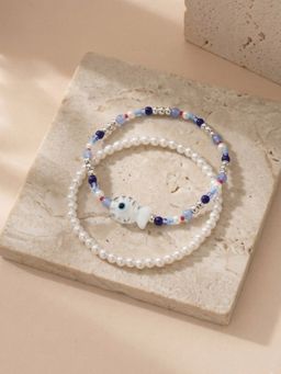 Accessorize London - Women's Fish and Pearl Bead Anklets (Pack of 2)