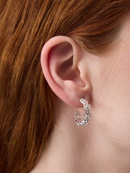 Accessorize London - Women's Flower Cut Out Hoop Silver Earrings