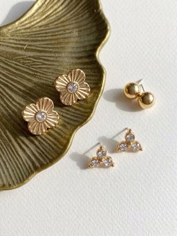 Accessorize London - Women's Clove Studs Gold Earrings (Pack of 3)
