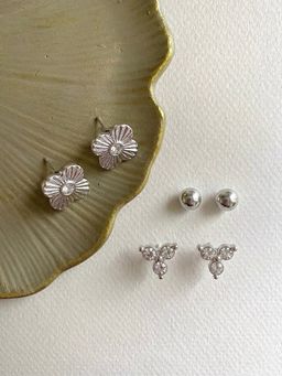 Accessorize London - Women's Clove Studs Silver Earrings (Pack of 3)