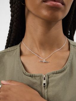 Accessorize London - Women's T-Bar Pendant Silver Necklace