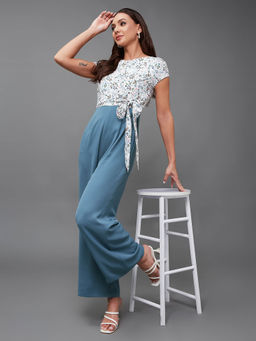 Miss Chase - Womens Multicolor Floral Waist Tie-Up Jumpsuit