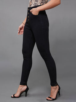 Miss Chase - Women's Black Skinny Fit High Rise Regular Stretchable Denim Jeans