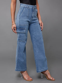 Miss Chase - Womens Mid Blue Regular High-Rise Stretchable Denim Jeans