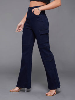 Miss Chase - Womens Navy Blue High Rise Stretchable Denim Jeans