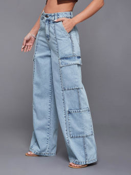 Miss Chase - Womens Light Blue High Rise Regular Denim Pant