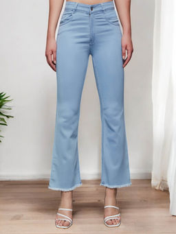 Miss Chase - Womens Light Blue Boot Cut High Rise Cropped Stretchable Denim Jeans