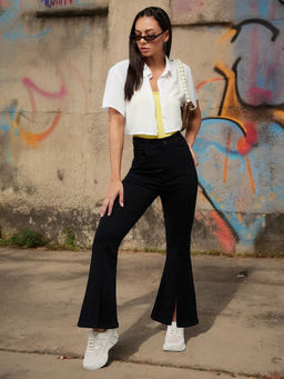 Miss Chase - Womens Black Bootcut High Rise Clean Look Regular Stretchable Denim Jeans